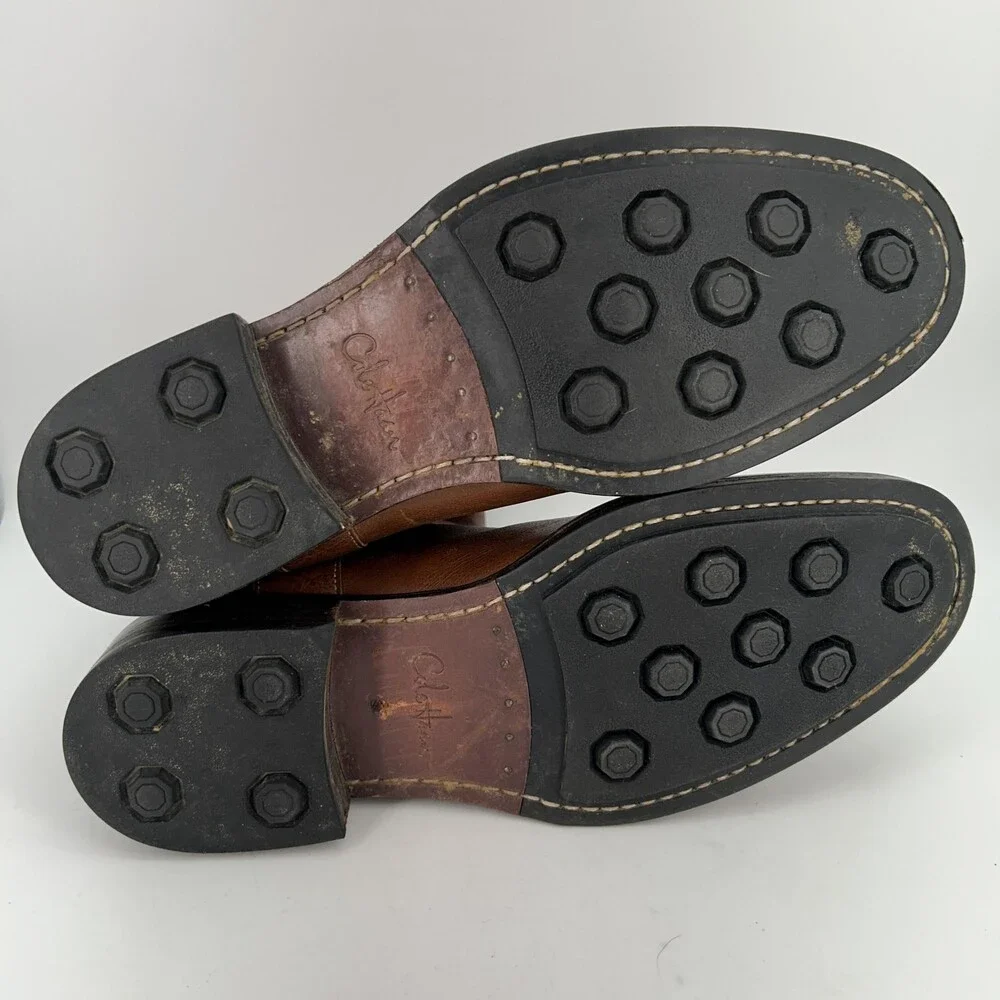 Cole Haan Boots Mens Size 10 M Brown Leather Mid Calf Zip Biker Lined Grip Sole